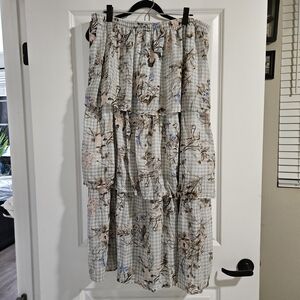 Xhilaration Blue Floral Tiered Maxi Skirt